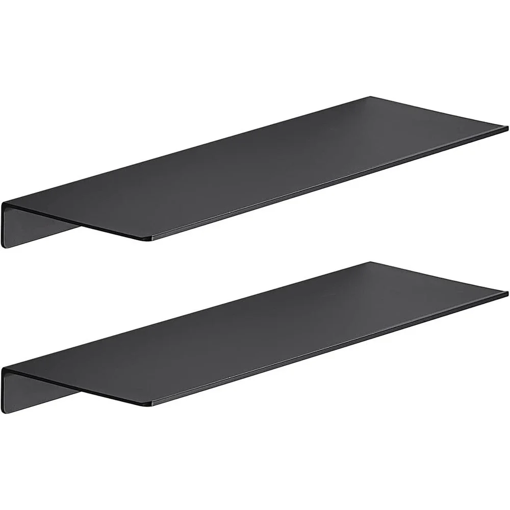 2 PCS Small Floating Shelf, 20” Metal Wall Shelf, Black, Bathroom, Durable, Wat